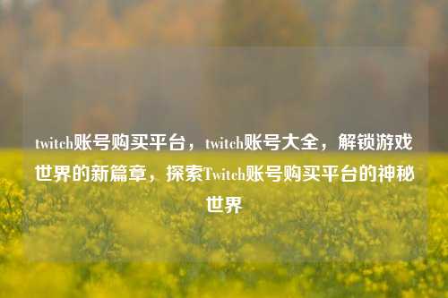 twitch账号购买平台，twitch账号大全，解锁游戏世界的新篇章，探索Twitch账号购买平台的神秘世界