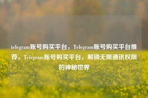 telegram账号购买平台，Telegram账号购买平台推荐，Telegram账号购买平台，解锁无限通讯权限的神秘世界